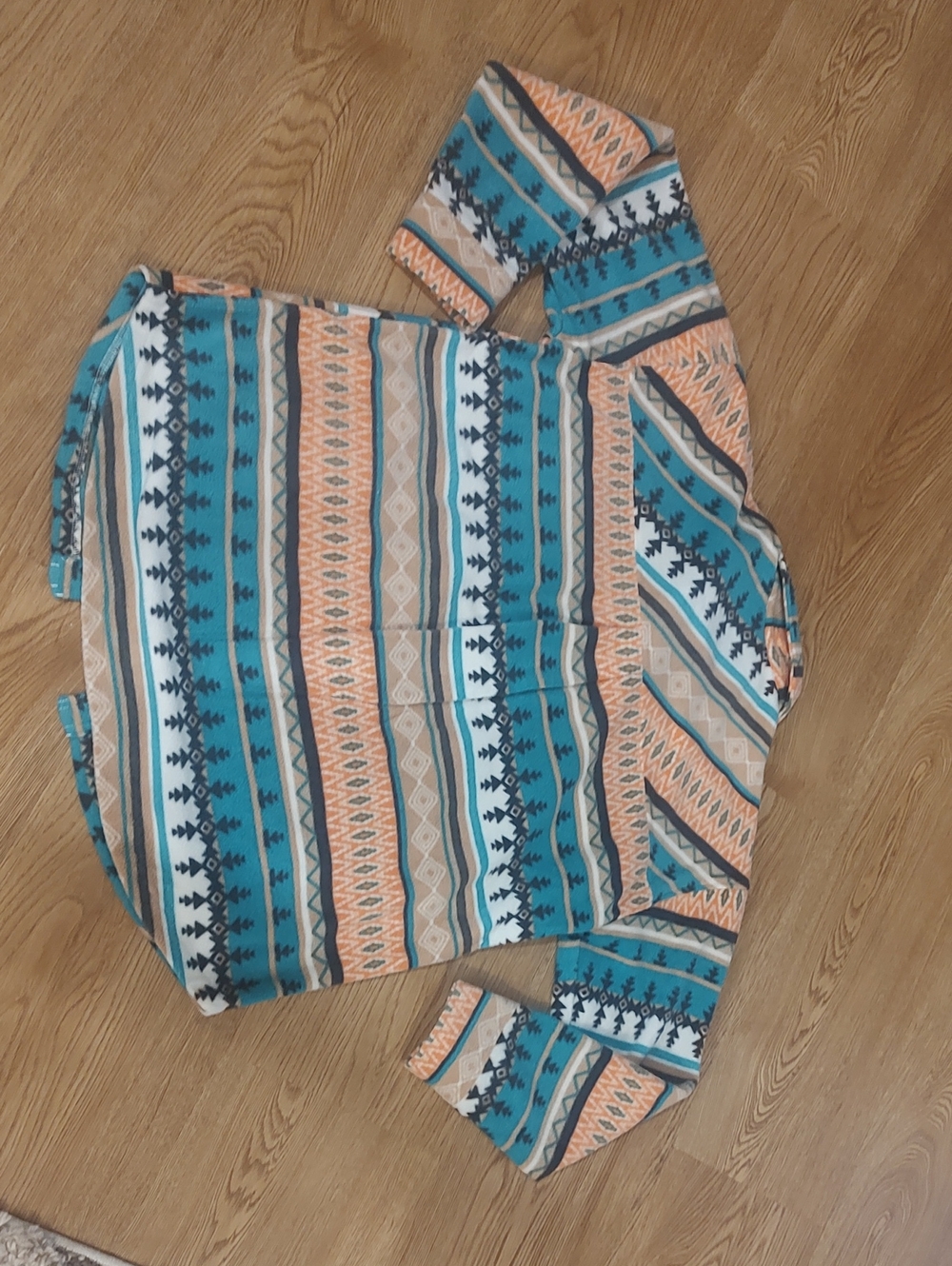 Rock & Roll Cowgirl Aztec Print Button-Up Jacket in Teal, Peach & White - Picture 2 of 2